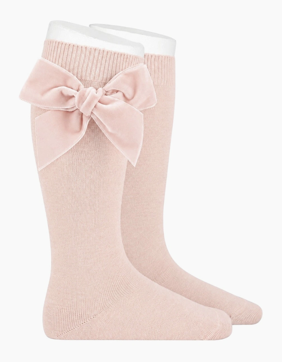 Girls Nude Pink 674 Velvet Bow Knee Socks