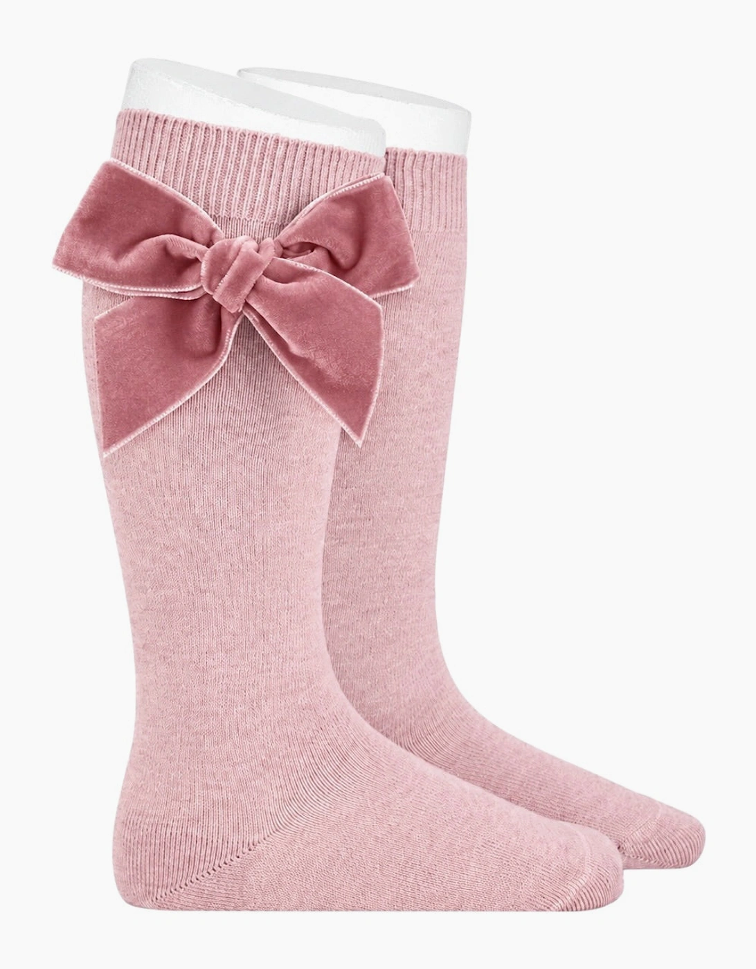 Girls Dusty Pink 526 Velvet Bow Knee Socks