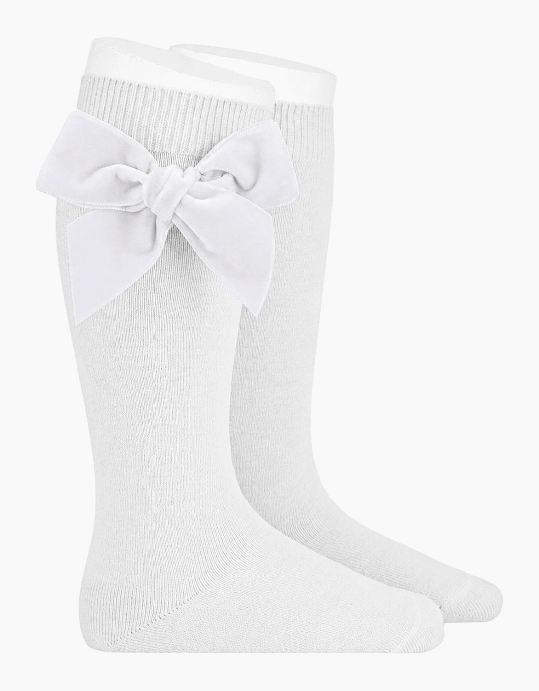 Girls White 200 Velvet Bow Knee Socks