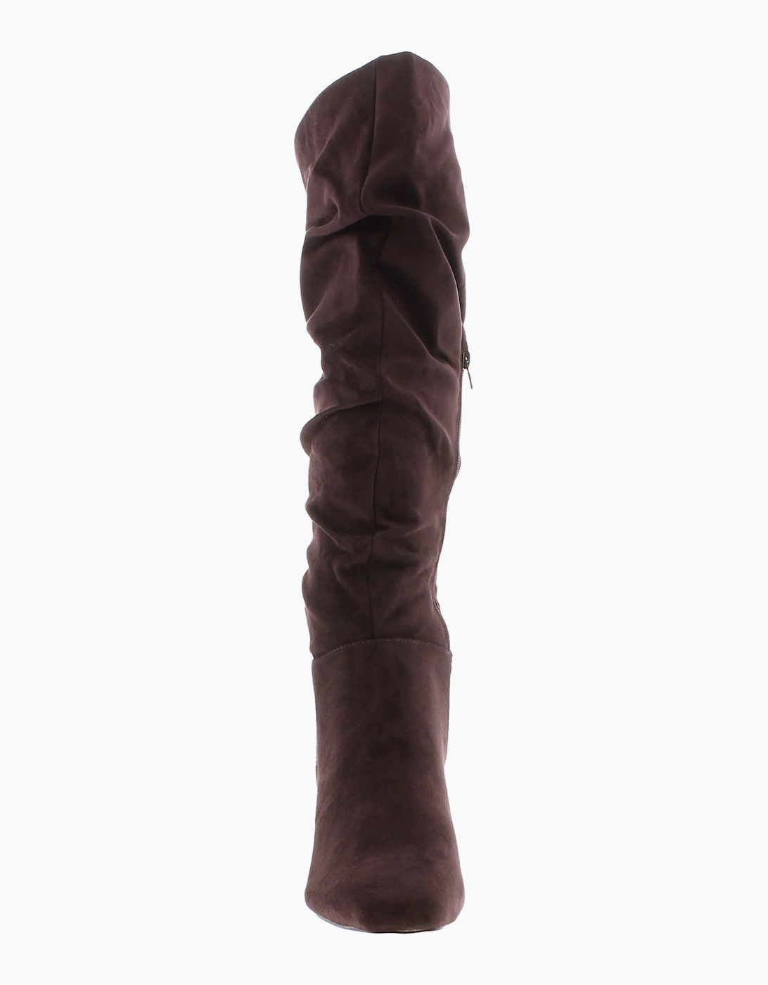Krush Womens Long Boots Knee-High Slouchy Faux-Suede Lola Zip chocolate UK Size