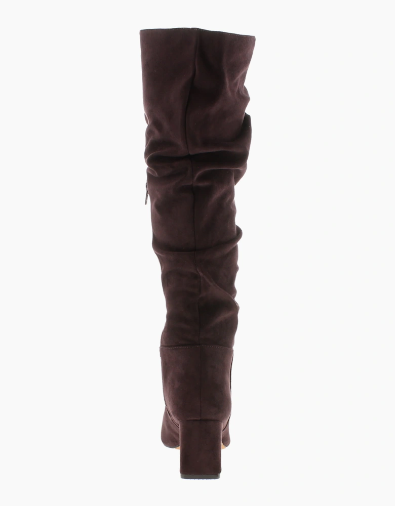 Krush Womens Long Boots Knee-High Slouchy Faux-Suede Lola Zip chocolate UK Size