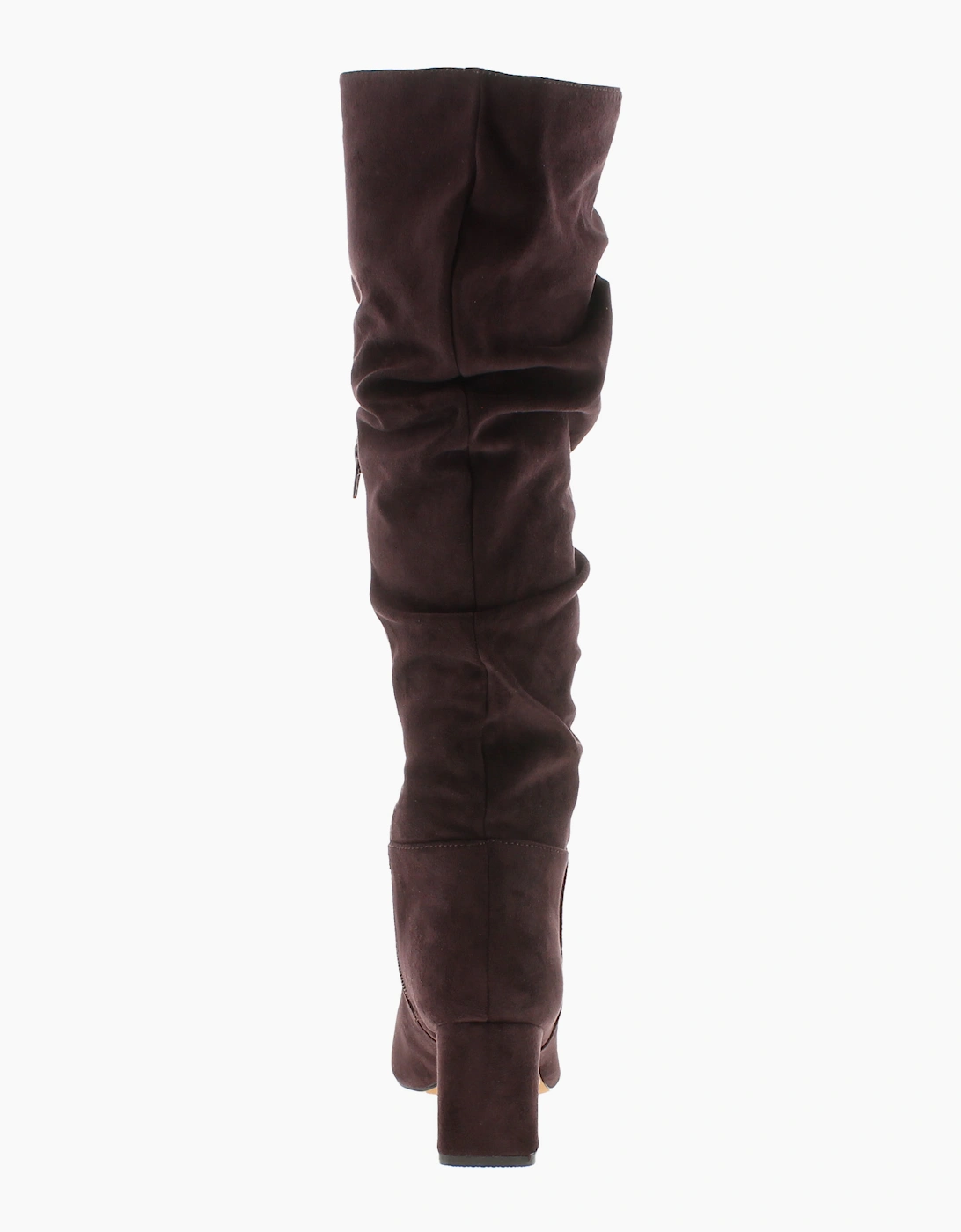 Krush Womens Long Boots Knee-High Slouchy Faux-Suede Lola Zip chocolate UK Size