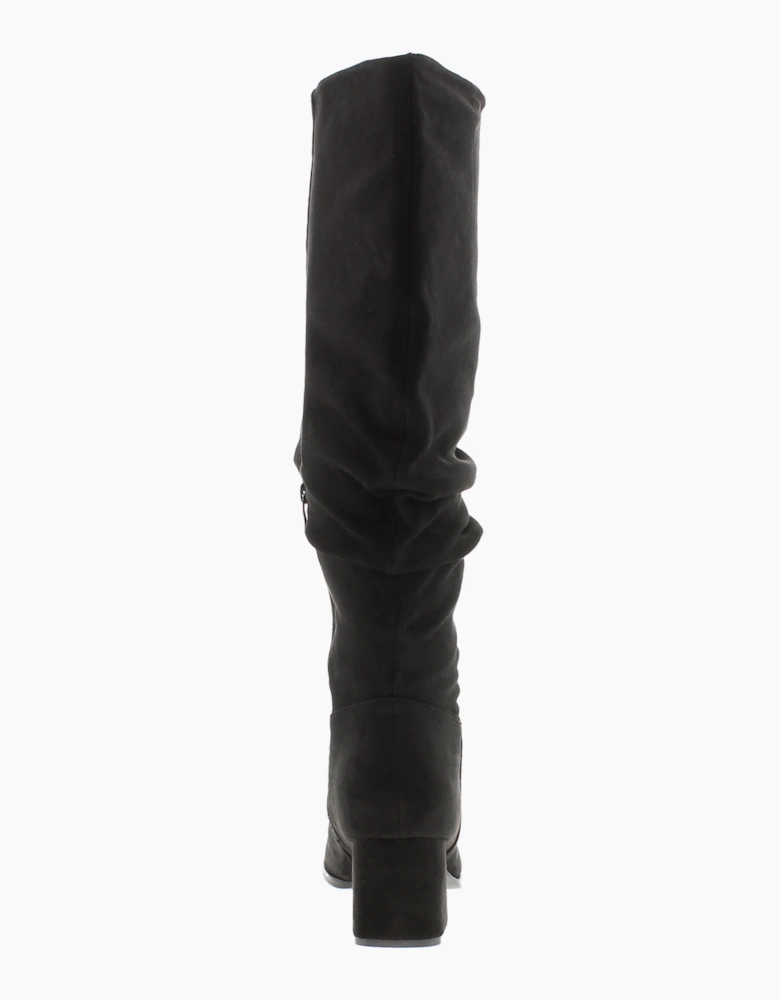 Krush Womens Long Boots Knee-High Slouchy Faux-Suede Ronnie Zip  black UK Size