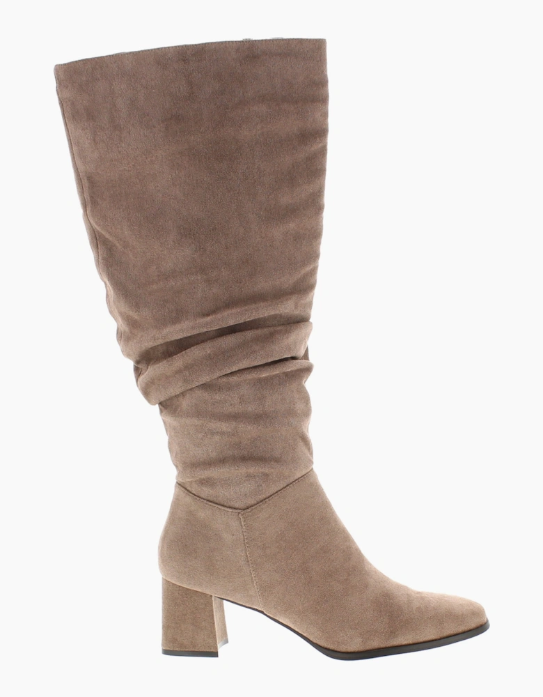 Krush Womens Long Boots Knee-High Slouchy Faux-Suede Ronnie Zip mocha UK Size