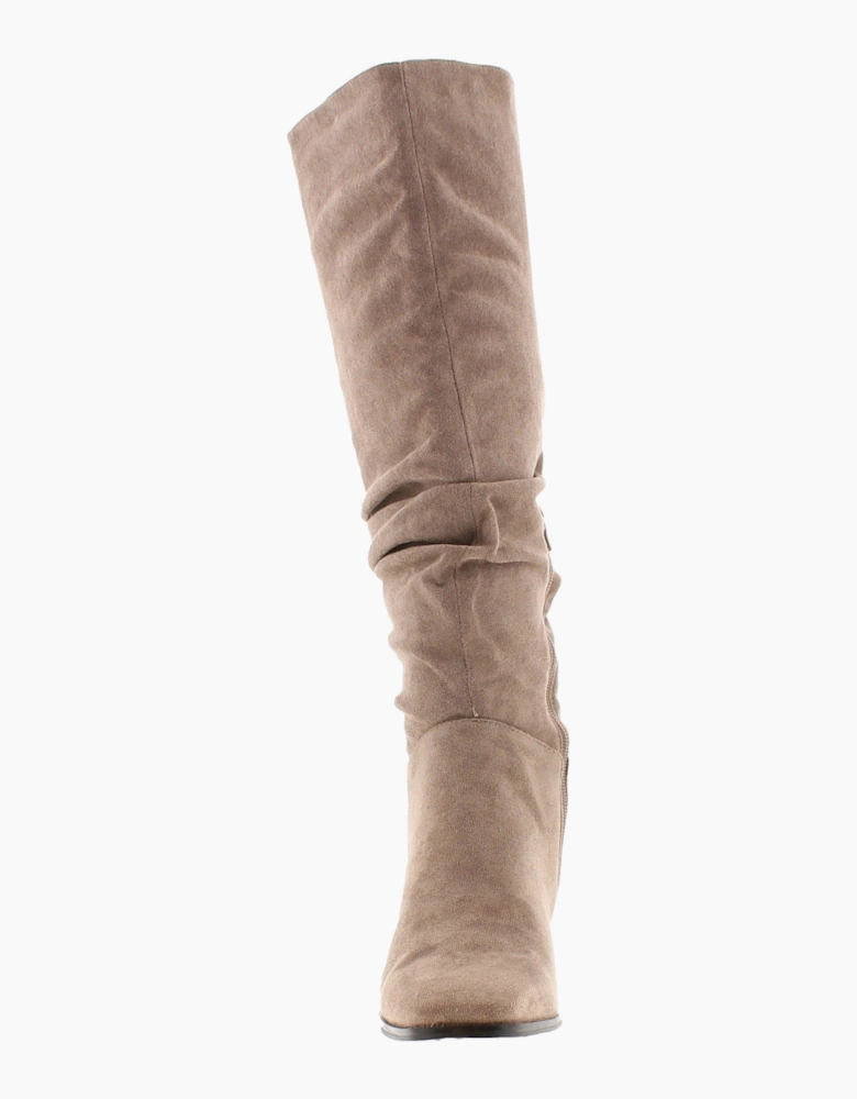 Krush Womens Long Boots Knee-High Slouchy Faux-Suede Ronnie Zip mocha UK Size