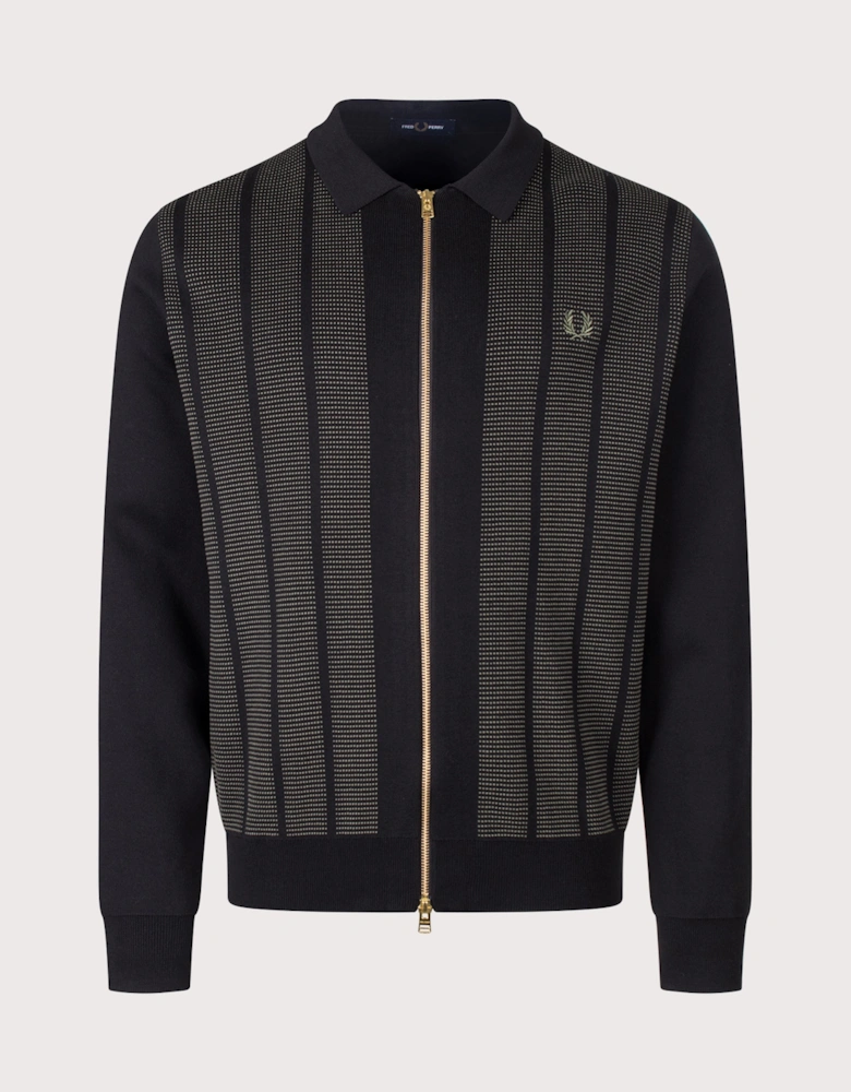 Regular Fit Textured Panel Zip Through Cardigan