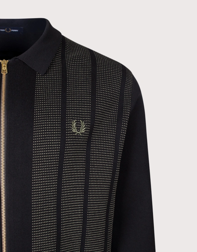 Regular Fit Textured Panel Zip Through Cardigan