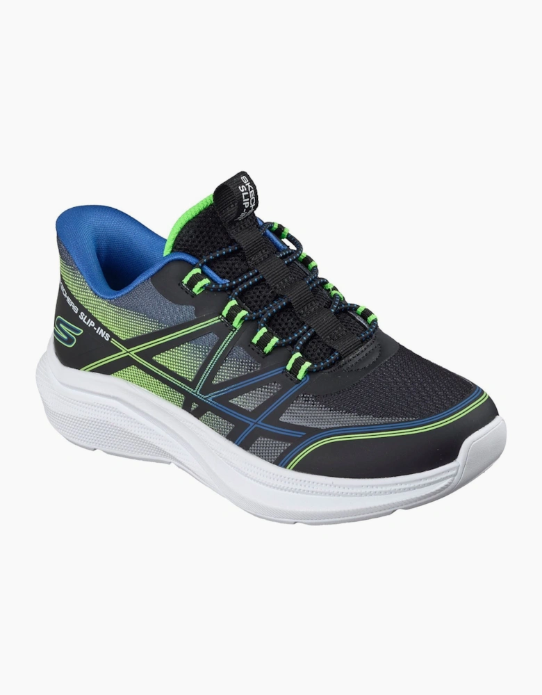 Skechers Microspec Velocity Grid-Shift Black/Blue & Lime Trainers