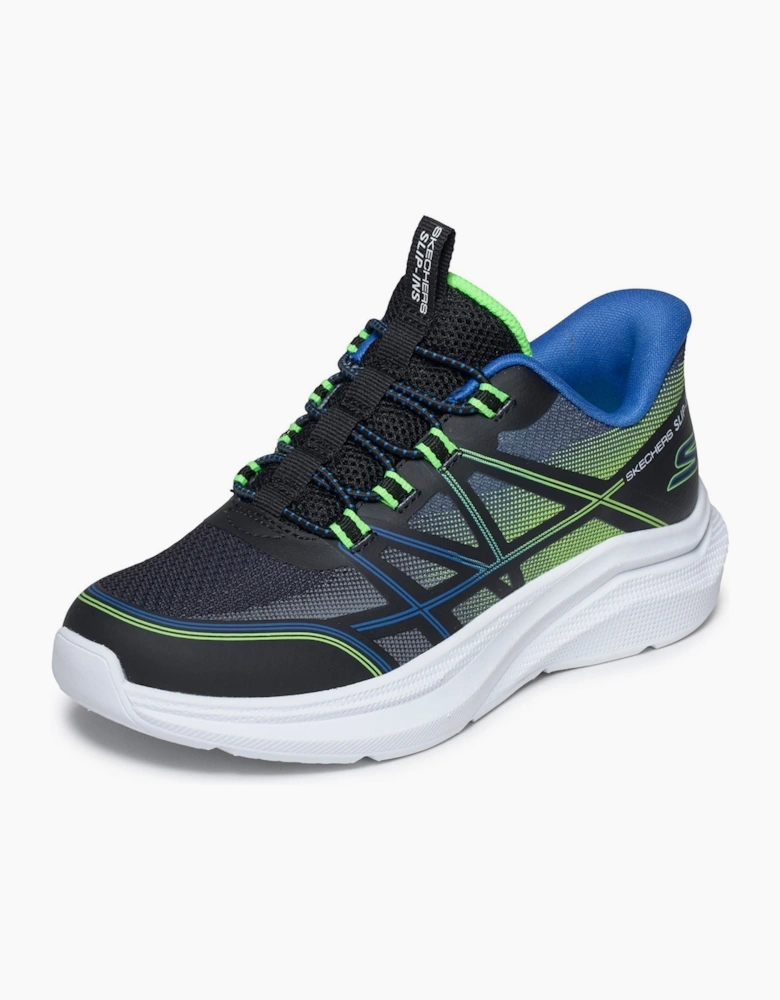 Skechers Microspec Velocity Grid-Shift Black/Blue & Lime Trainers