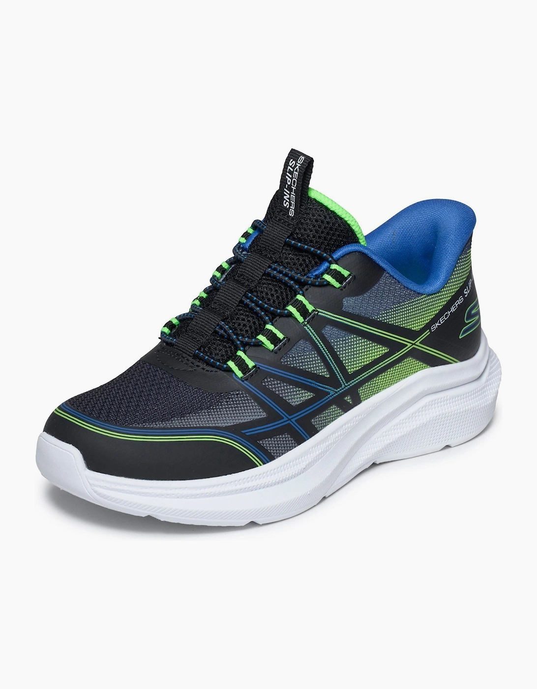 Skechers Microspec Velocity Grid-Shift Black/Blue & Lime Trainers