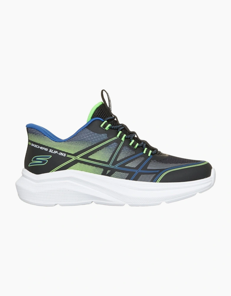 Skechers Microspec Velocity Grid-Shift Black/Blue & Lime Trainers