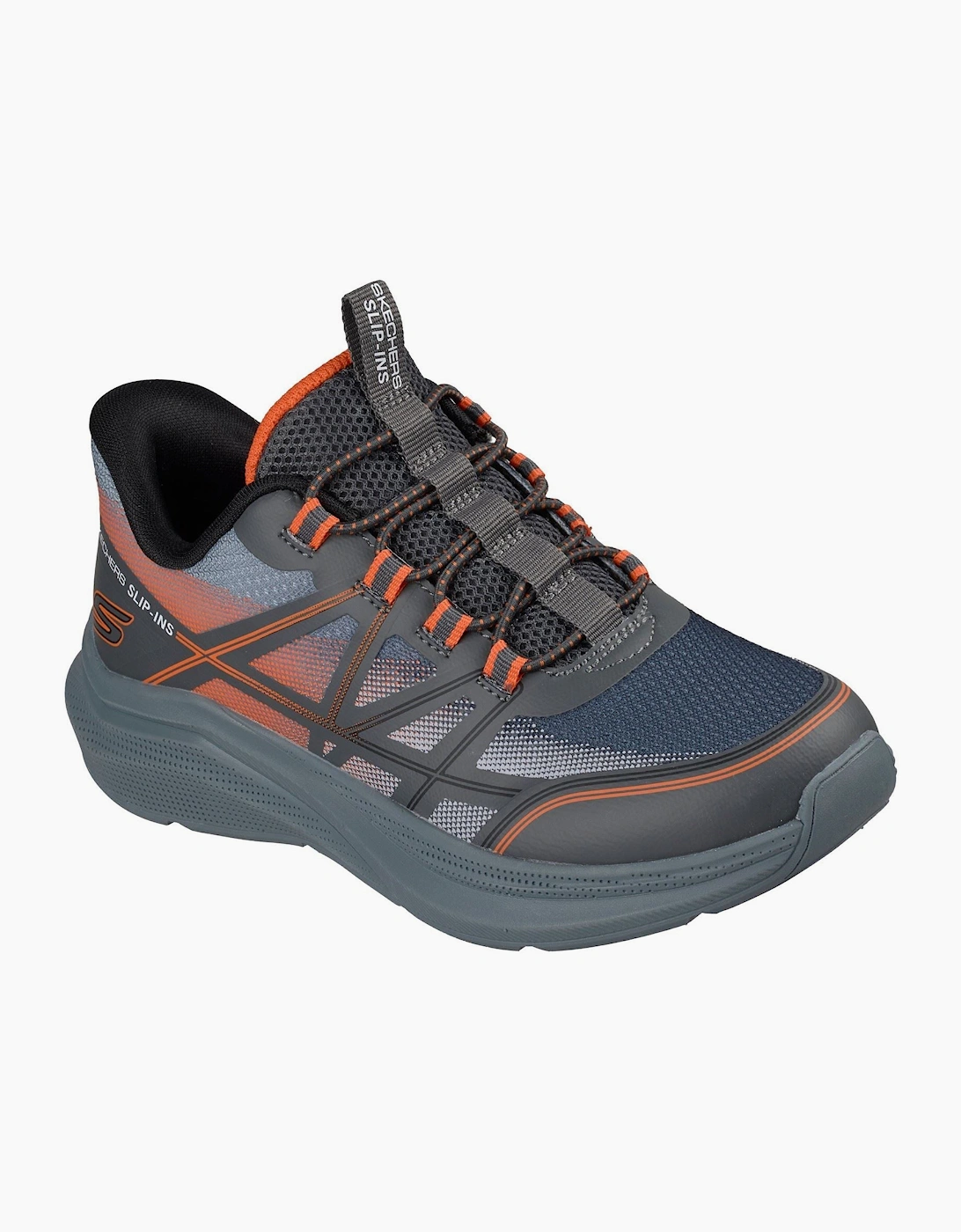 Skechers Microspec Velocity Grid-Shift Charcoal/Orange & Black Trainers