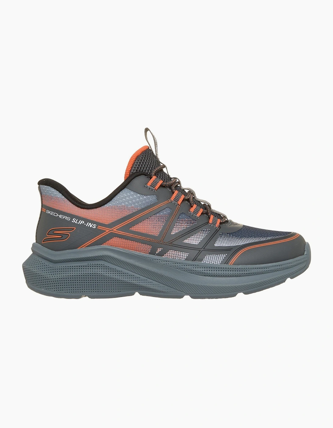 Skechers Microspec Velocity Grid-Shift Charcoal/Orange & Black Trainers