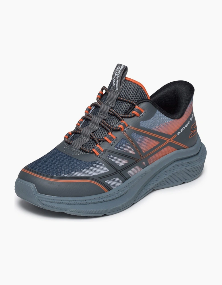 Skechers Microspec Velocity Grid-Shift Charcoal/Orange & Black Trainers