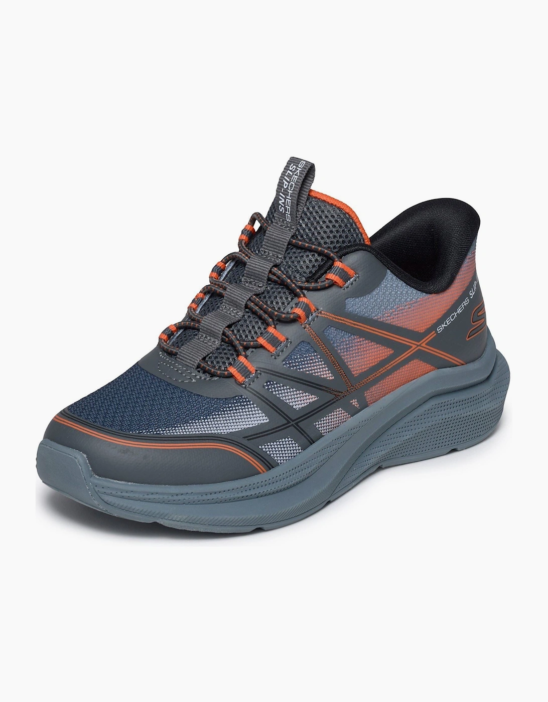 Skechers Microspec Velocity Grid-Shift Charcoal/Orange & Black Trainers
