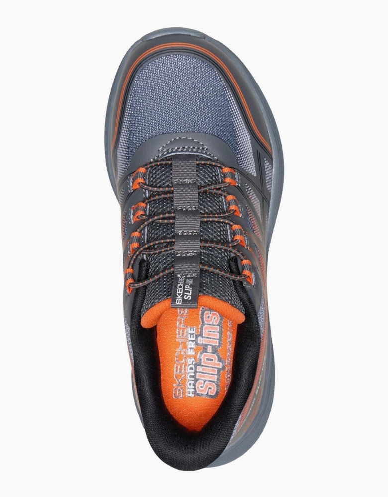 Skechers Microspec Velocity Grid-Shift Charcoal/Orange & Black Trainers