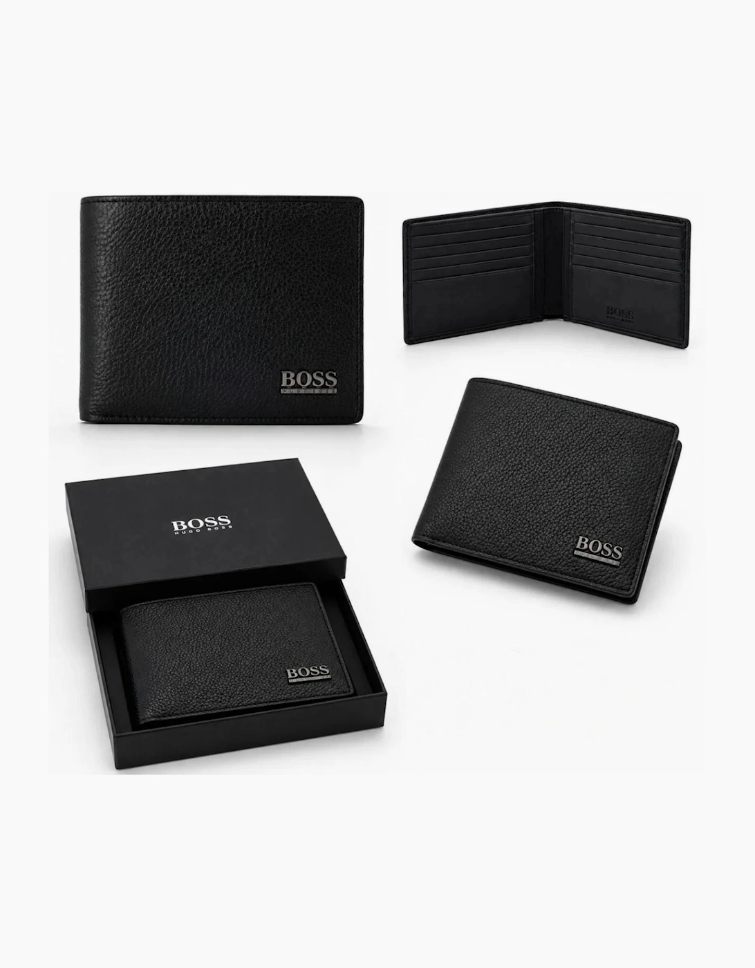 Hugo Boss Mens Genuine Leather Wallet Monist Bifold Credit Card Holder Black