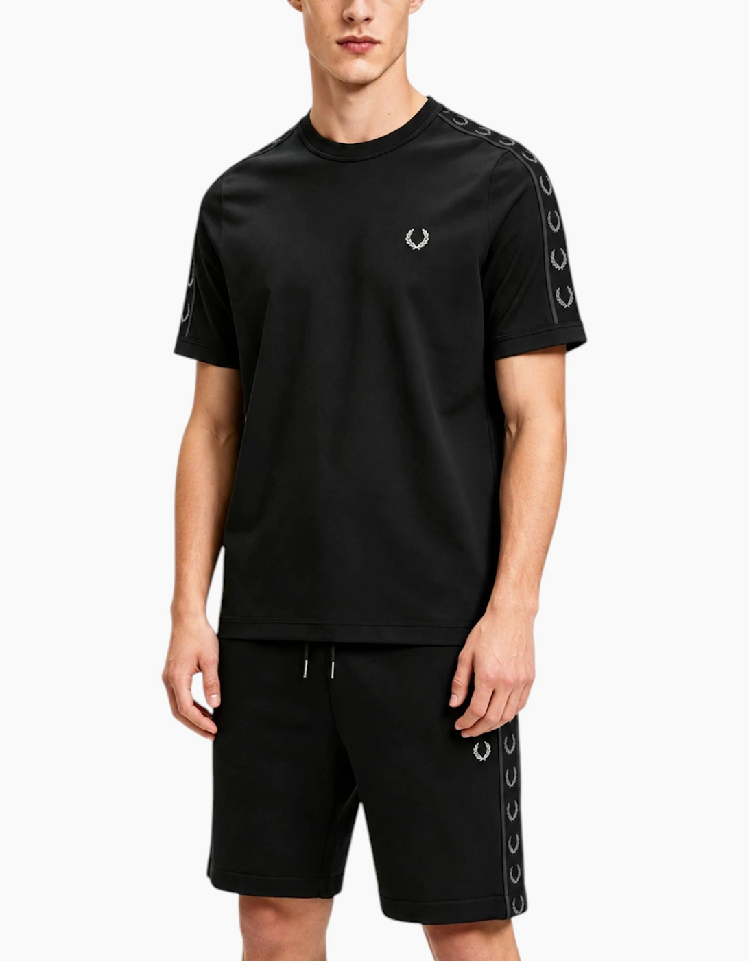 Fred Perry Mens Tape Ringer Co Ords Set Short Sleeve T Shirts Shorts