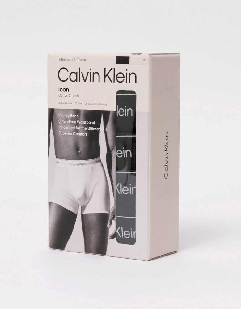 Calvin Klein 5 Pack Icon Cotton Stretch Mens Relaxed Fit Trunks - Black