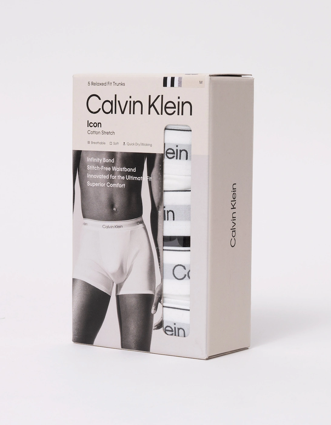 Calvin Klein 5 Pack Icon Cotton Stretch Mens Relaxed Fit Trunks - Black/White/Grey Heather