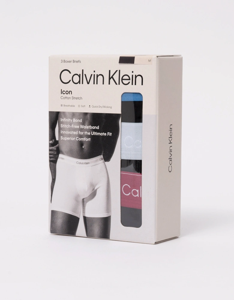 Calvin Klein 3 Pack Mens Boxer Briefs - Black Bodies W/ Poseidon Blue/Plein