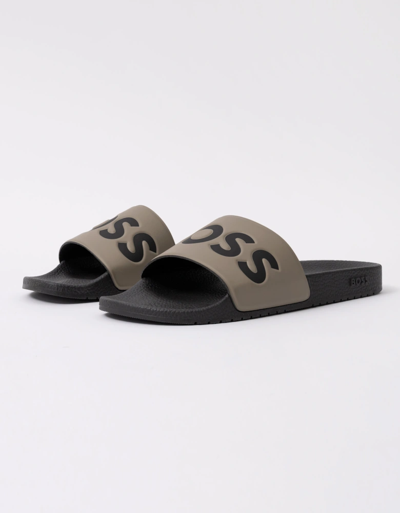 BOSS Orange Aryeh Mens Italian-Made Slides With Large Logo Detail - Open Brown 248
