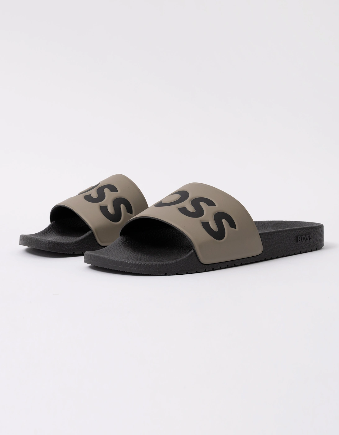 Boss Men's BOSS Orange Aryeh Mens Italian-Made Slides With Large Logo Detail - Open Brown 248 - Black