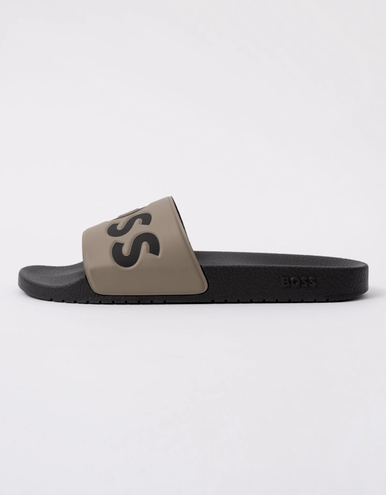 BOSS Orange Aryeh Mens Italian-Made Slides With Large Logo Detail - Open Brown 248