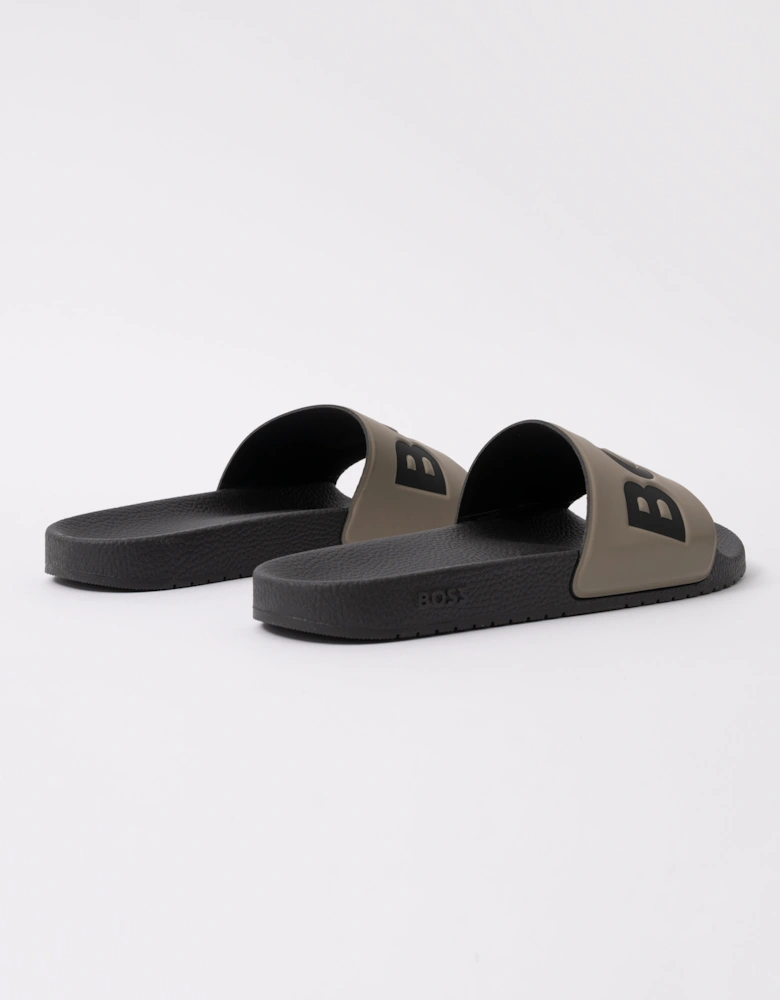 BOSS Orange Aryeh Mens Italian-Made Slides With Large Logo Detail - Open Brown 248