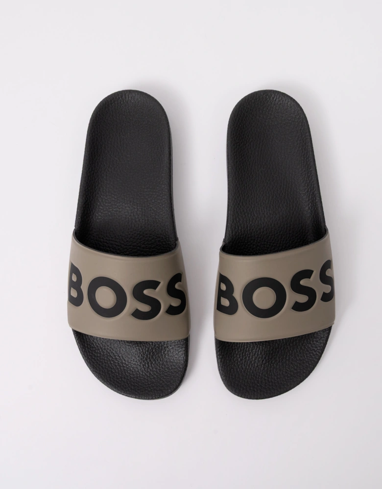 BOSS Orange Aryeh Mens Italian-Made Slides With Large Logo Detail - Open Brown 248