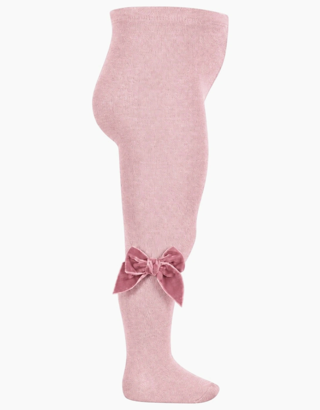 Girls Rose Pink Velvet Bow Tights