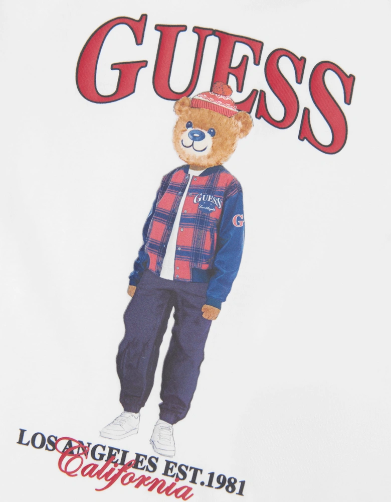 Guess Boys Long Sleeve Bear Logo T-Shirt in White