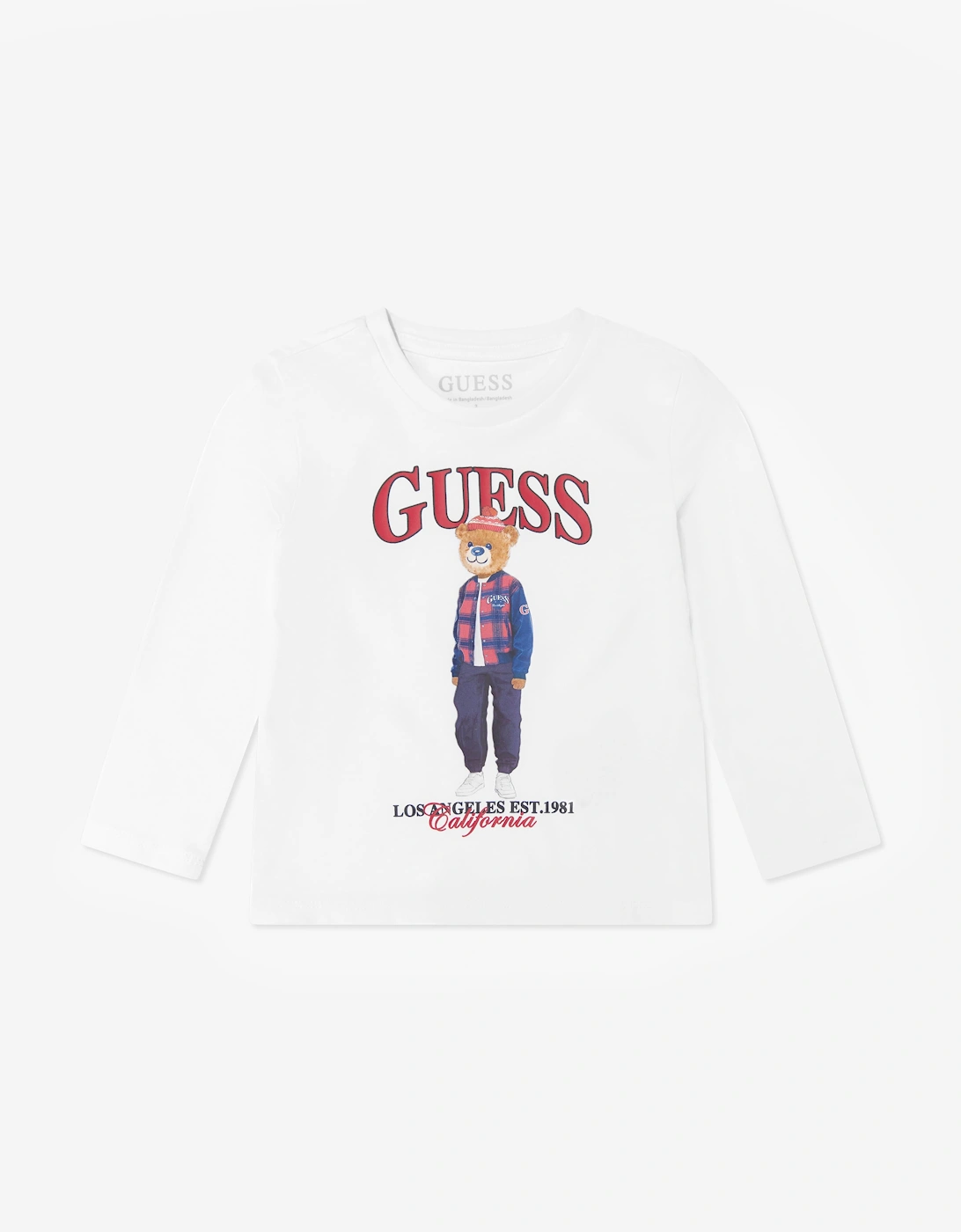 Guess Guess Boys Long Sleeve Bear Logo T-Shirt in White