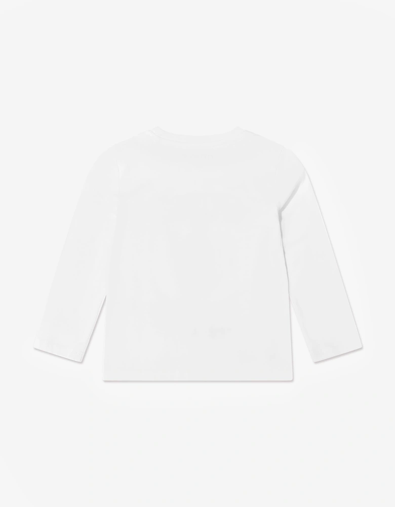 Guess Boys Long Sleeve Bear Logo T-Shirt in White