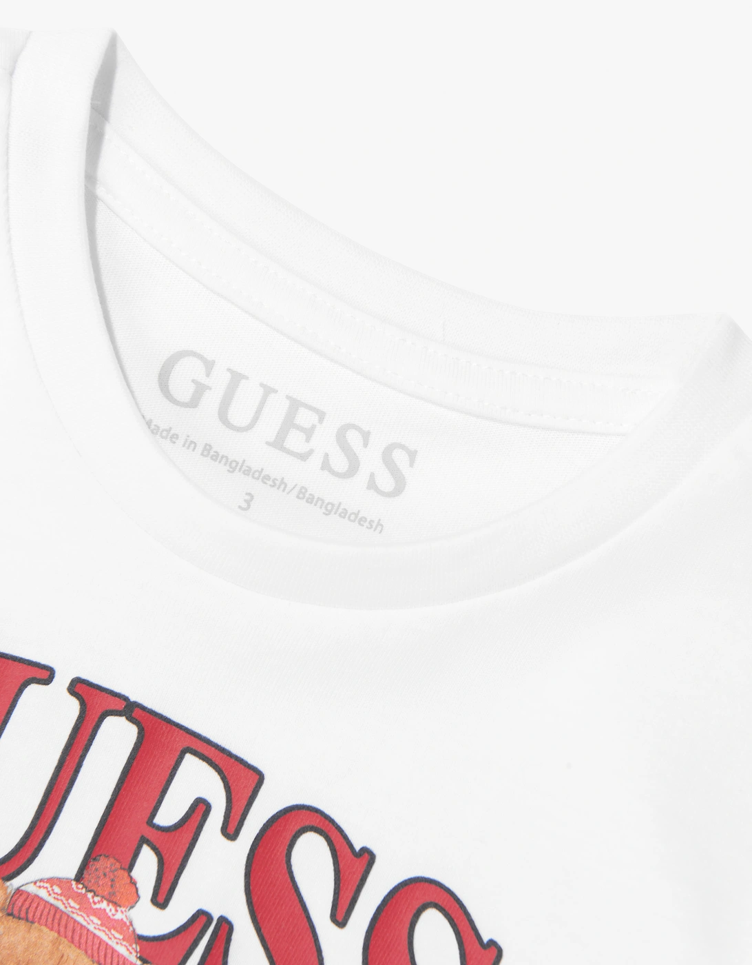 Guess Boys Long Sleeve Bear Logo T-Shirt in White