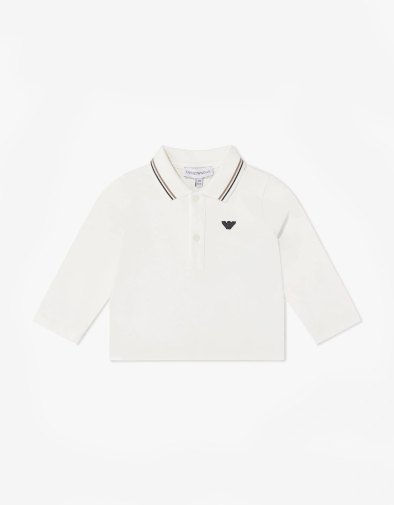 Emporio Armani Baby Boys Long Sleeve Polo Shirt in Ivory