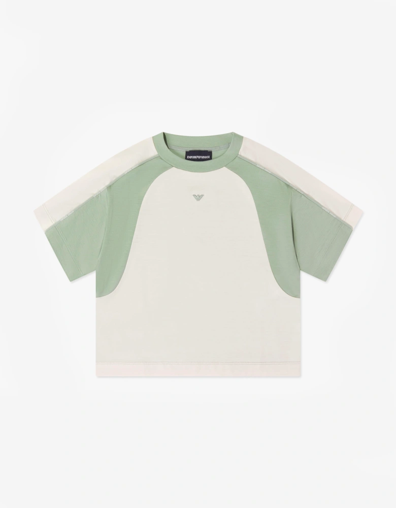 Emporio Armani Boys Colourblock Logo T-Shirt in Green