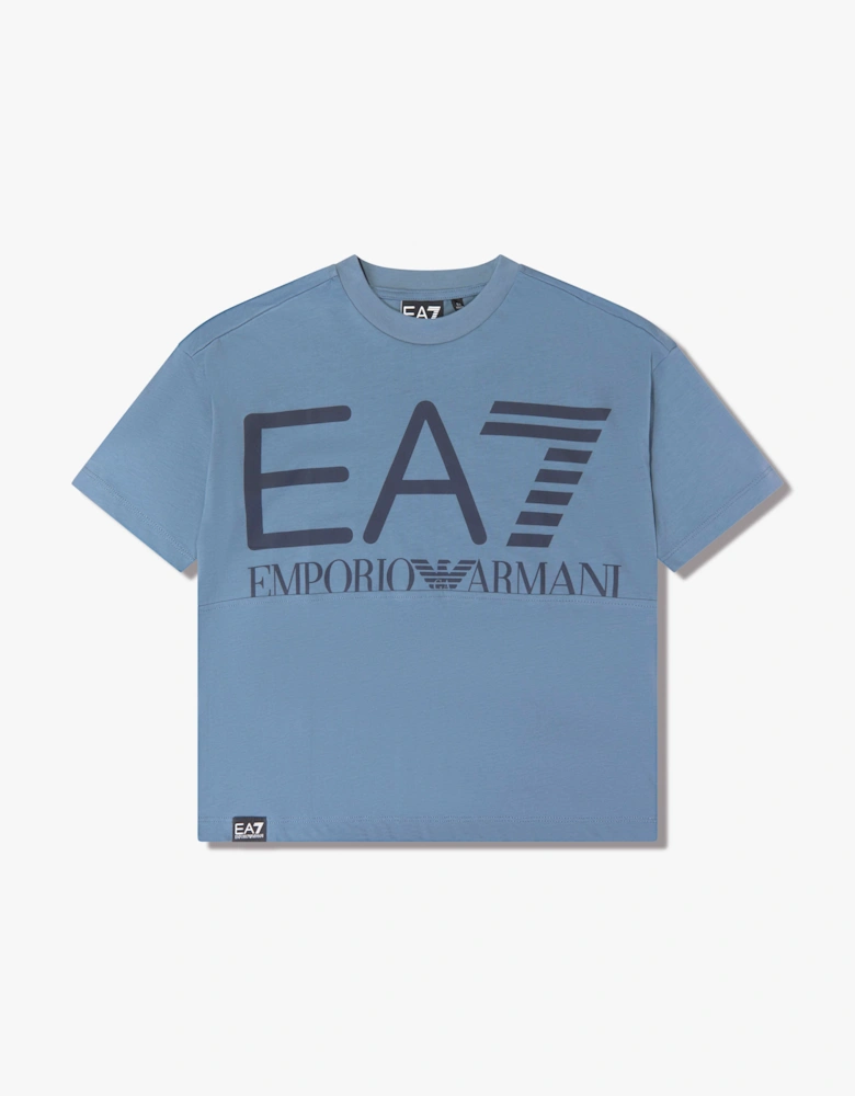 EA7 Emporio Armani Boys Train Oversize Logo T-Shirt in Blue