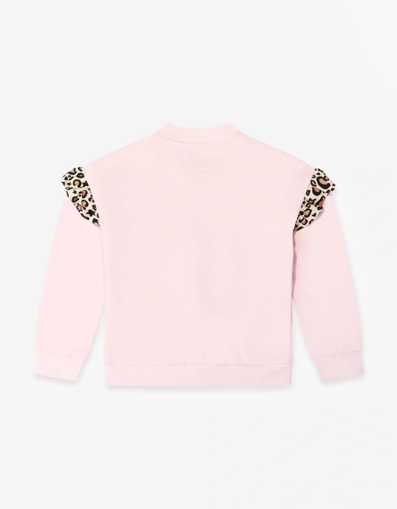 Guess Girls Leopard Print Logo Zip Up Top in Pink