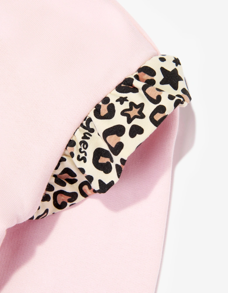 Guess Girls Leopard Print Logo Zip Up Top in Pink