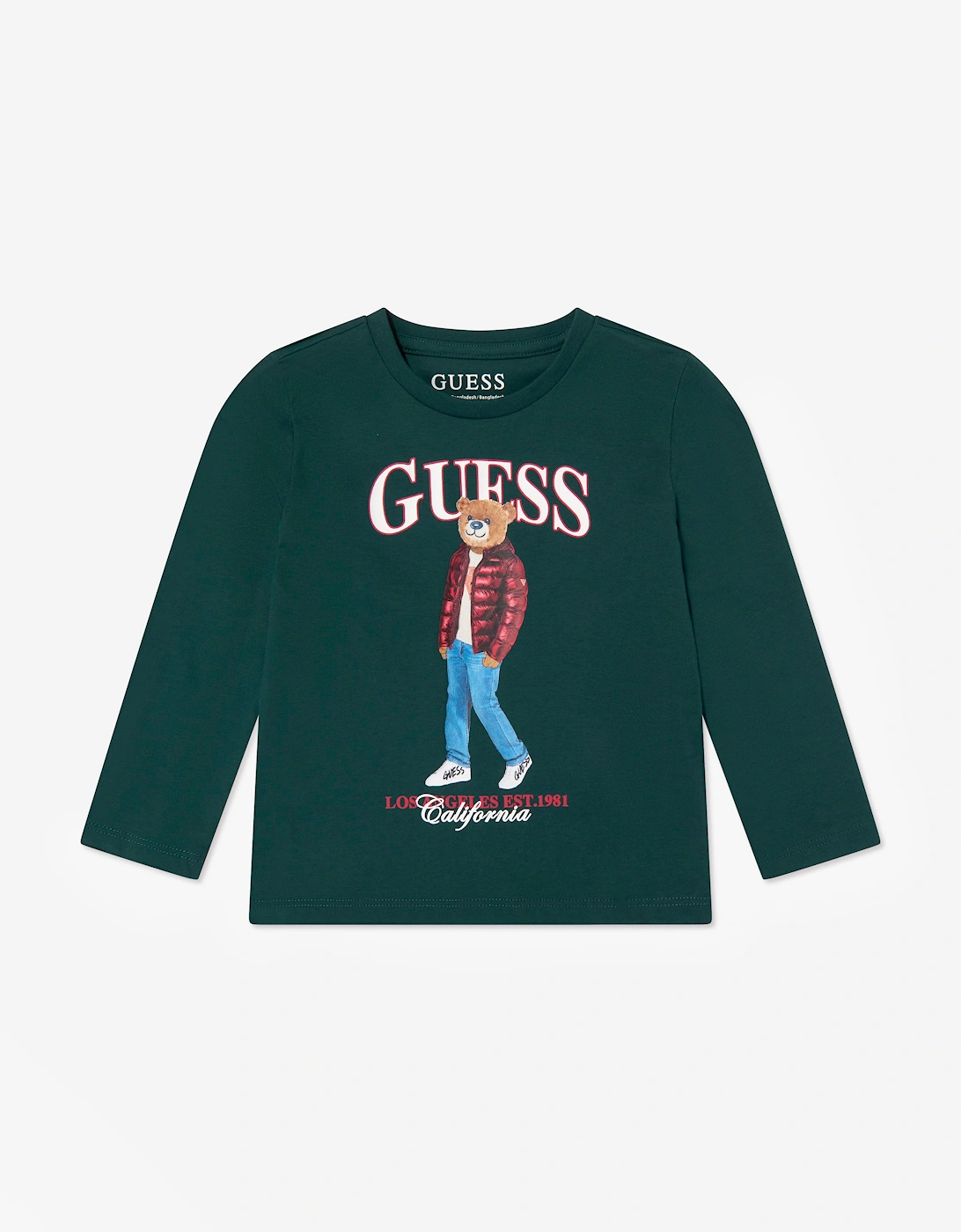 Guess Boy's Guess Boys Long Sleeve Bear Logo T-Shirt in Green