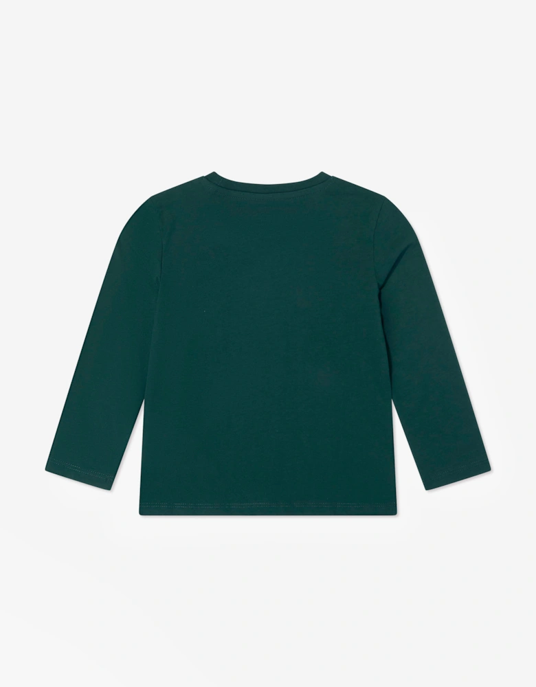 Guess Boys Long Sleeve Bear Logo T-Shirt in Green