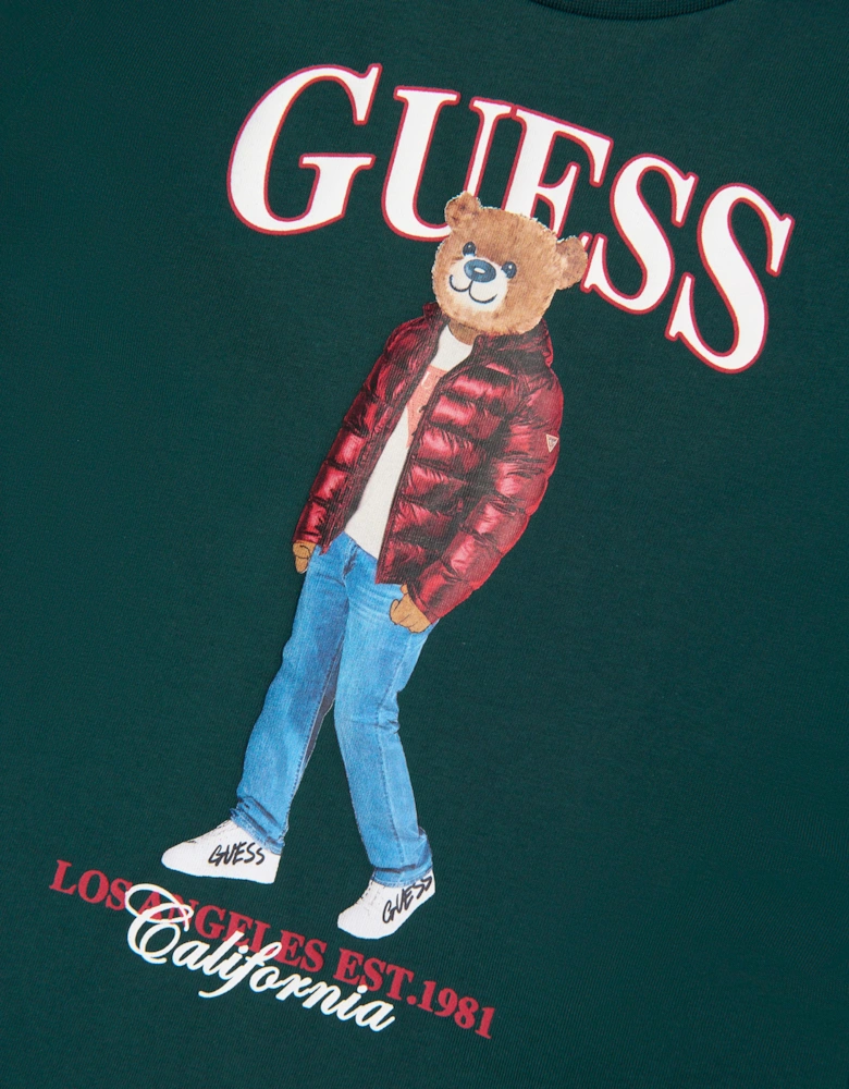 Guess Boys Long Sleeve Bear Logo T-Shirt in Green