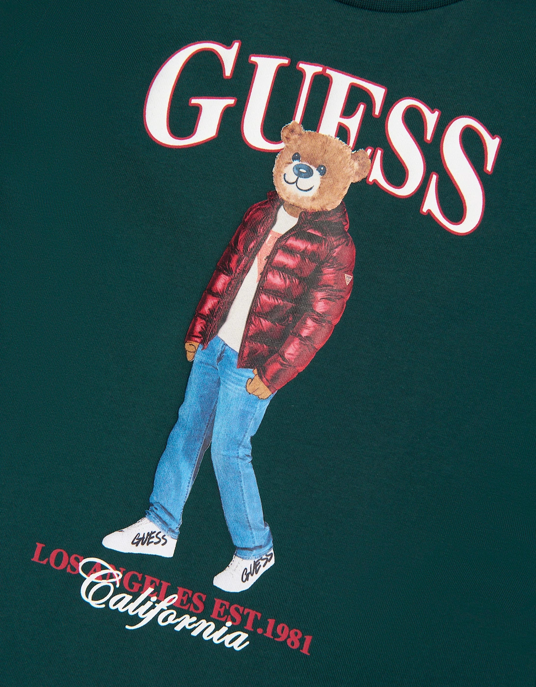 Guess Boys Long Sleeve Bear Logo T-Shirt in Green