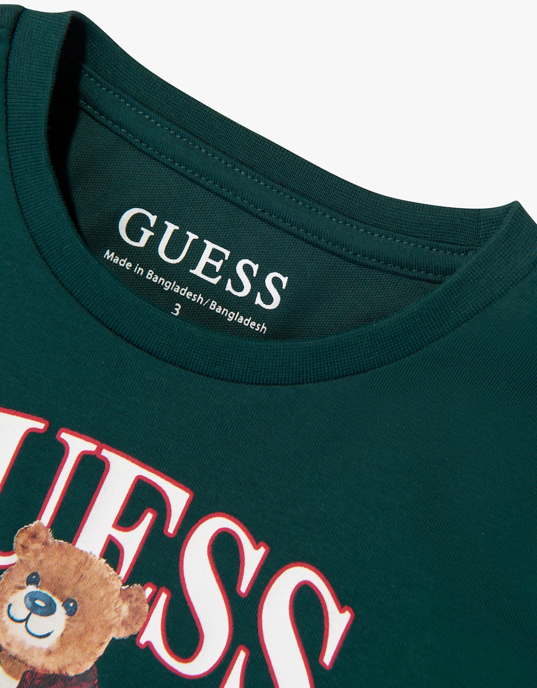 Guess Boys Long Sleeve Bear Logo T-Shirt in Green