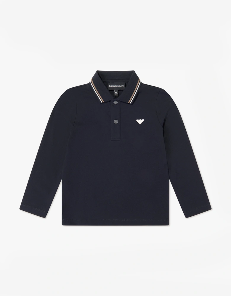 Emporio Armani Boys Long Sleeve Polo Shirt in Navy