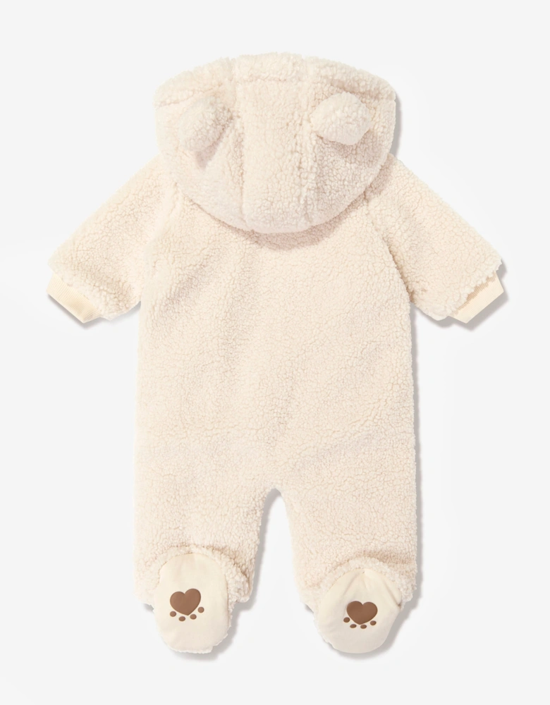 Guess Baby Faux Fur Hooded Pramsuit with Ears in Beige