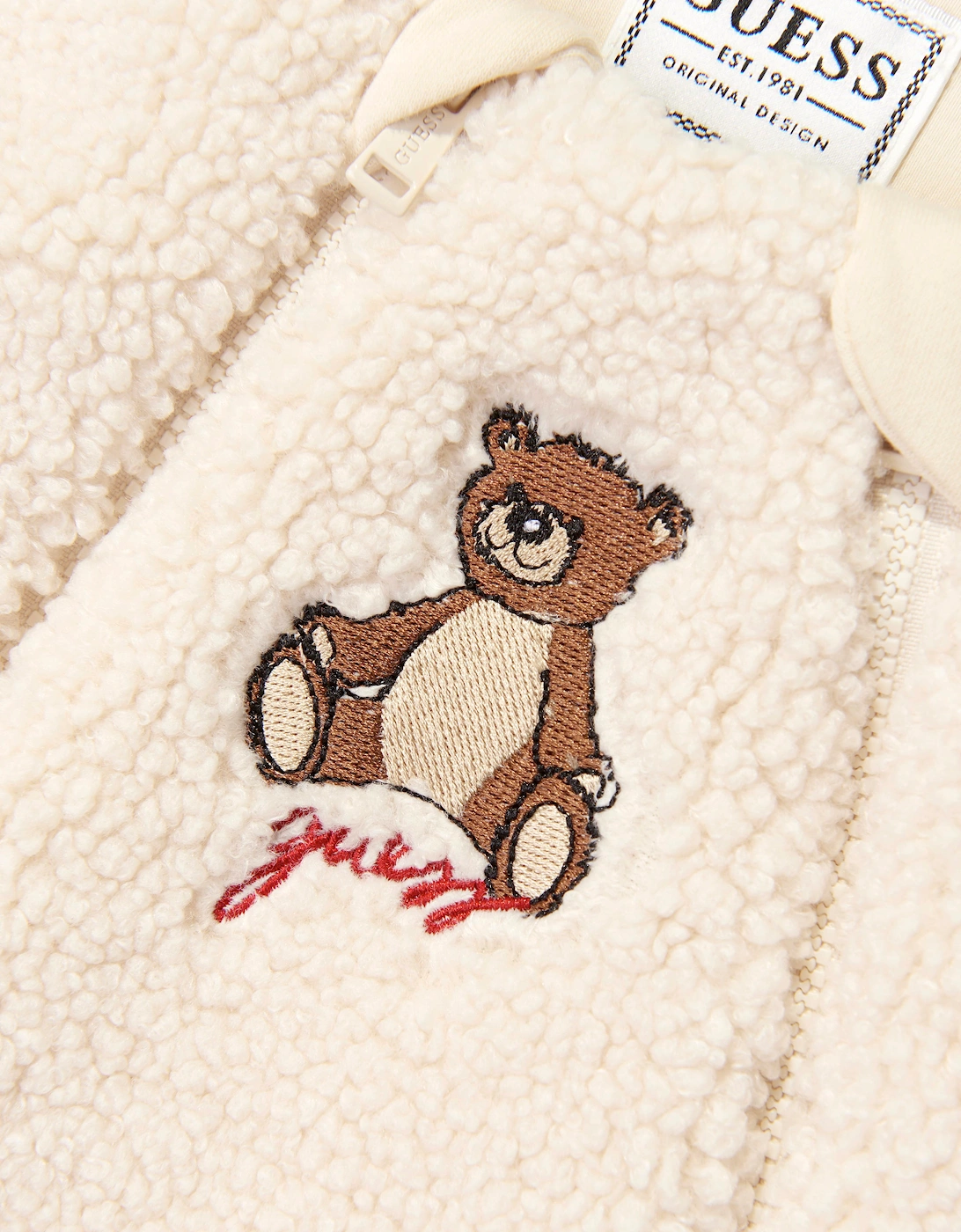 Guess Baby Faux Fur Hooded Pramsuit with Ears in Beige