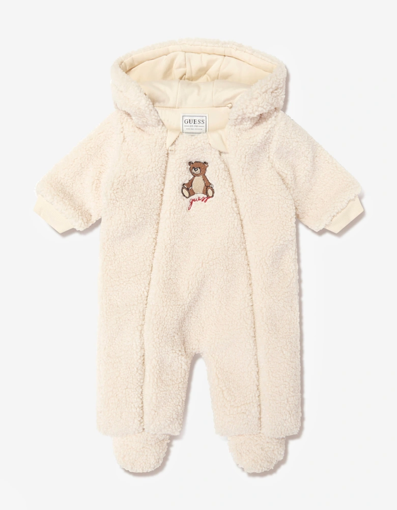 Guess Baby Faux Fur Hooded Pramsuit with Ears in Beige