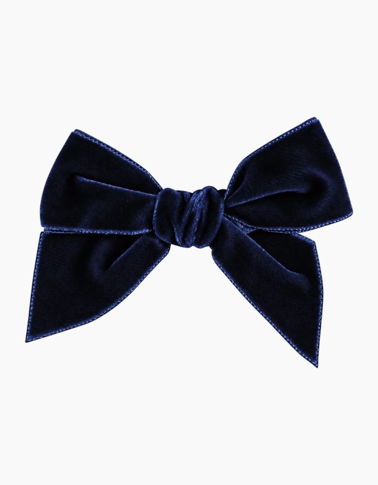 Girls Navy Velvet 10cm Bow Clip